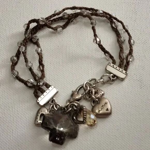 BRIGHTON KARMA‎ jeweled crystal cross, heart, and love triple strand bracelet - Picture 2 of 6